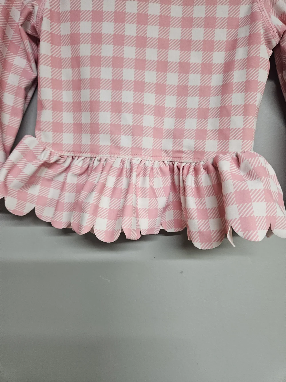 Rufflebutts Girls 12 - 18 Month Pink Gingham Long-Sleeve Rashguard Swim Top